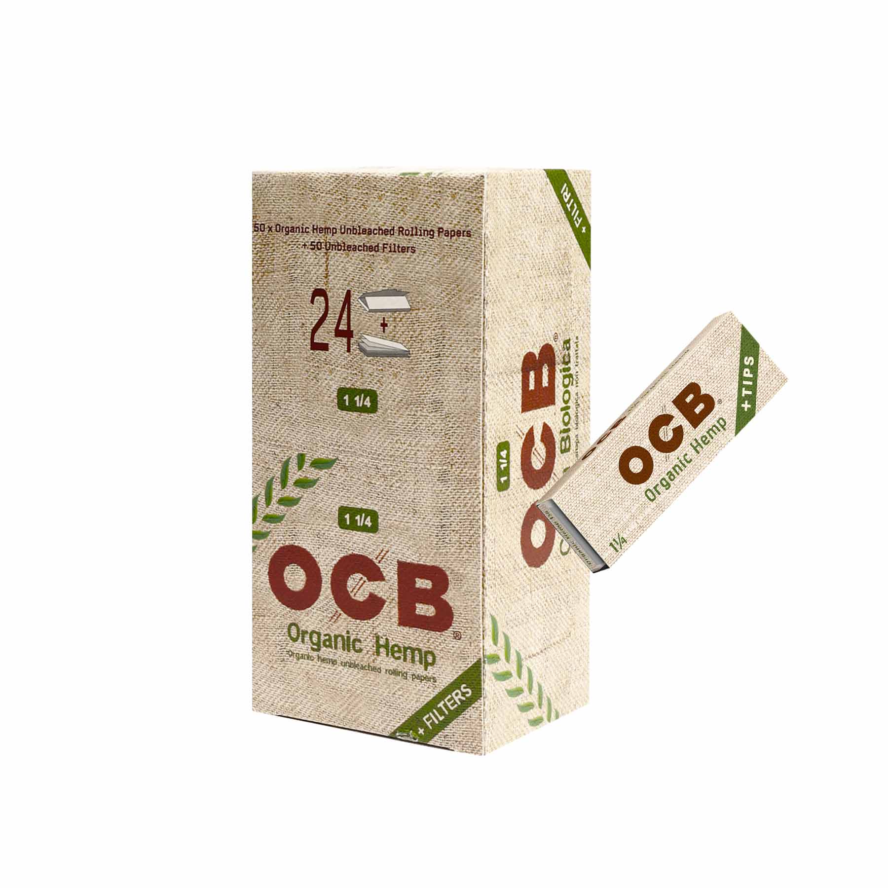 Papelillos OCB Cañamo Organico 1 1/4 + Tips Display